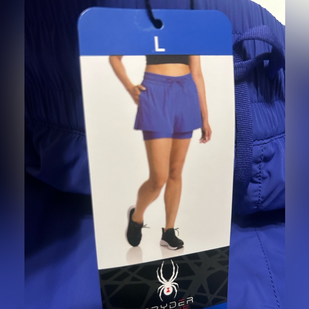 Spyder active shorts lined with pockets on both shorts NWT perennial blue L, XS - Picture 2 of 7